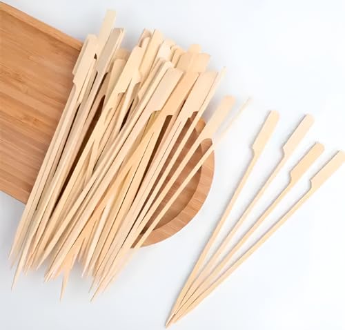 Pinchos de paleta de bambú de 10 pulgadas con mango de bandera para brochetas y barbacoas 7