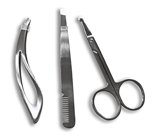 Stainless steel eyebrow tweezers with comb rounded nose or brow trimming scissors set by Secret Life