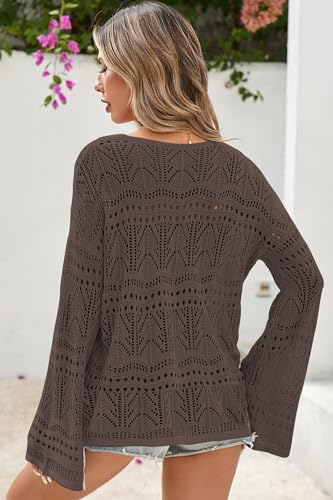 Image of Cakulo Womens Summer Crochet Tops Boho Off Shoulder Sweaters Lightweight V Neck Loose Vacation Resort Wear 2026