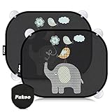 Pakoo Car Sun Shade for Baby with UV Protection, 2 Pack UV Protection Breathable Car Window Sun Shade for Children with Cute Animal Motifs, 17.7 x 14 inches Sun Shades with 8 Cups