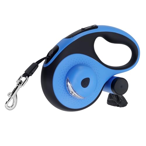 MoYouno Guinzaglio retrattile lungo 8 m con porta borsa per cacca, guinzaglio resistente per animali domestici, durevole, automatico, estensibile, guinzaglio da addestramento per cani con proiettore