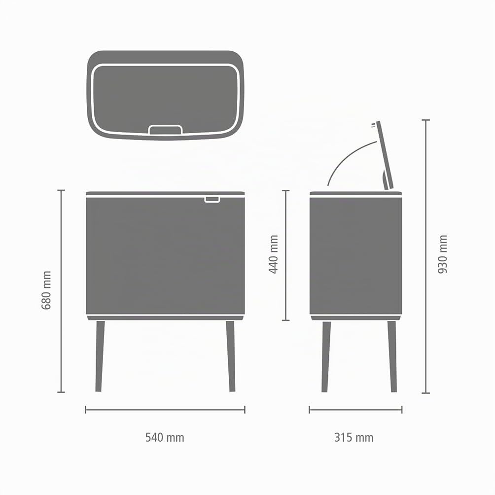 Brabantia Bo Touch Bin Cubo de Basura, Acero Inoxidable, Blanco, 11 + 23 litros