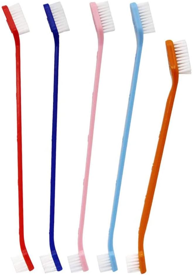 5 Pcs Pet Toothbrush Dual Headed Long Handle Dog Toothbrushes for Pet Dental Care, Yellow