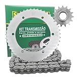 Kit Transmissão para Titan 150/Fan, Coroa, Pinhão e Corrente com Retentor de Óleo, Aço 1045