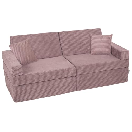 KiddyMoon Divano Con 2 Cuscini Per Bambini Fatto Di Schiuma Divano Letto Pieghevole Divanetto Trasformabile In Materasso Divani Poltroncina, Viola
