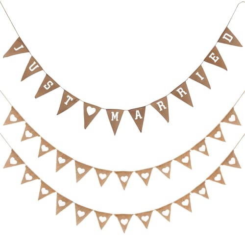 Guirlande Fanions de Mariage Vintage, Deco Mariage Champetre Just Married Bannière Toile de Jute Déco pour Cérémonie de Mariage, Accessoires Photo, Douche de Mariée