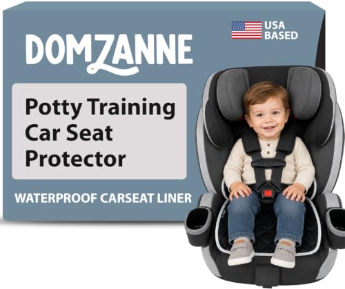DOMZANNE Potty Training Car Seat Protector Cover, Soft Waterproof Piddle Pads for Toddlers and Baby Carseat, Washable Liner Mat for Strollers, Bouncers, Leaks and Spills, Travel Bag Included, Black