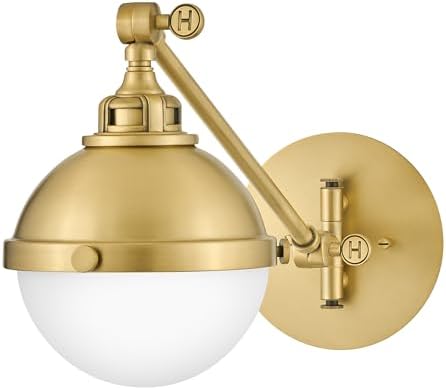 Hinkley Fletcher Small Articulating Single Light Wall Sconce, On/Off Switch, Hardwire or Plug-in, Adjusts Up/Down, Left/Right, in Satin Brass
