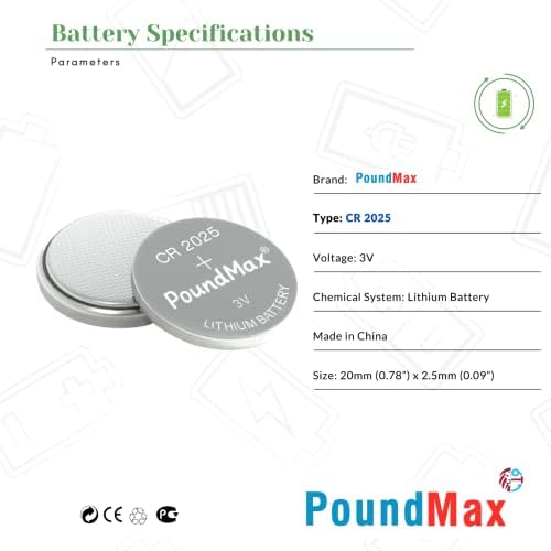 PoundMax 5 x CR2025 lityum düğme pil, 3 V pil, sızdırmaz, cıva içermez, uzun ömürlü – Elektronik küçük cihazlar, araba anahtarları, uzaktan kumandalar, tıbbi ve akıllı ev cihazları için - Görsel 4