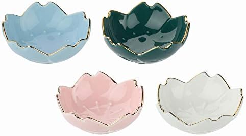 Beautyflier Pack of 4 Ceramic Cherry Blossom Pattern Sauce Dishes Plates Serving Saucers Bowl for Sushi Appetizer Snack Dinnerware Set (Cherry Blossom(4 Color))