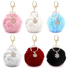 Forreen Portachiavi in Morbida Pelliccia, 6 Pezzi Portachiavi Pom Pom Peloso Pelliccia di Coniglio Finta Multicolore Elegante Fiocco di Neve Portachiavi Pompon per Signore Ragazze Donne