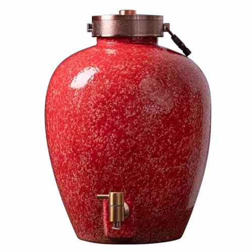 zktoermn Dispensador De Agua De Cerámica Y Porcelana, Tarros De Cerámica para Almacenar Vino Tinto Y Blanco, con Grifo Y Tapa De Acero Inoxidable, Ideal para El Hogar O La Oficina(31x40 cm)