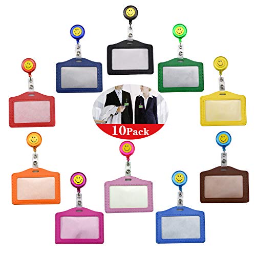 Wandefol 10pcs Soporte para Tarjetas de Identificación con Carrete Retráctil, Funda para Tarjetas Identificativas con Carrete para Tarjeta de Cretido Transporte Enfermera Cuero 10 Colores 102 * 80mm