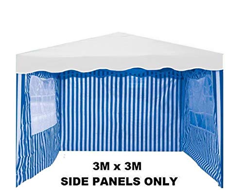 Tooltime® Pack of 3 Side Panels for 3m x 3m Garden Gazebo - Blue & White Stripe with Windows