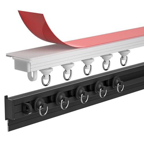 Barra de cortina autoadhesiva de aleación de aluminio ultrafina para techo o pared, 70 cm ~ 600 cm, color blanco, ventana de RV con apertura Bovindo, montaje interior, borde transversal, recomendado