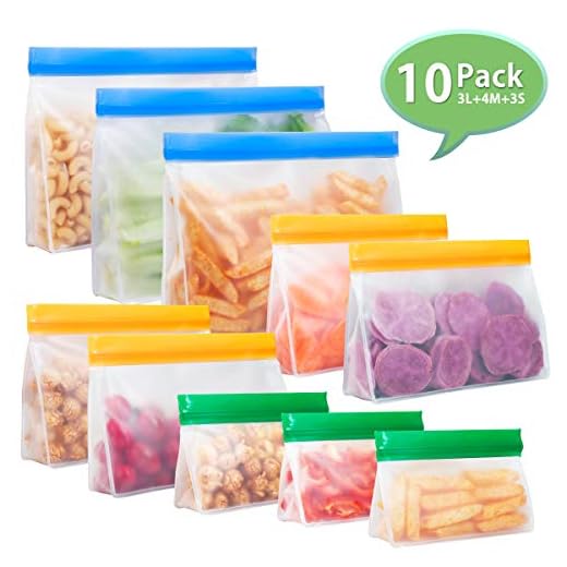 Godmorn Reusable Food Storage Bags Set of 10, Vertical Leakproof Ziplock Bags, BPA Free Sandwich Bags Lunch Bag for Fruits, Liquid, Snack, Freezer Airtight Seal and Travel (3L+ 4M + 3S)