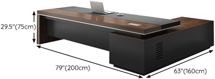 LITFAD Executive Office Desk with Wood Desk Top and Built-in CPU Storage Boss Table Computer Desk Home Office Furniture with Drawers - Without Chairs, Right Side Cabinet 87" L x 63" W x 29.5" H