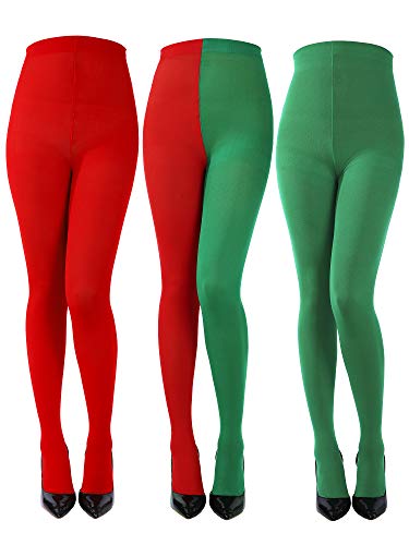 Sumind 3 Pairs Christmas Striped Tights Full Length Tights Thigh High Stocking for Christmas Halloween Costume Accessory (Red, Green, Red and Green, Adult Size)