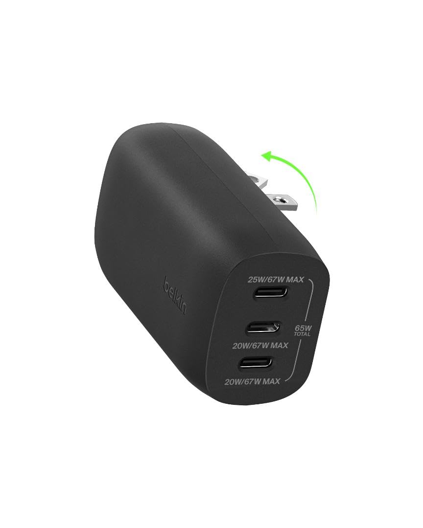 Belkin 3-Port USB C Charger Block w/PPS 67W, USB-C PD 3.1 Super Fast Charging - Samsung Galaxy S25, Apple iPhone 17, Air, ...