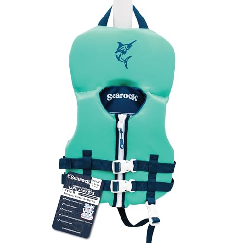 SearocK Childrens Life Jacket US Coast Guard Approved Infant & Youth Life Vest for Boating Fishing & Water Sports Kids & Toddler PFD with Secure Buckles (Morehead Green Infant (0-30 lbs))