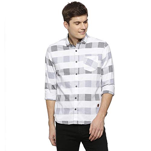 Image of CAHOOT Cotton Men Checkered Multicolour Button Up Collared Shirt for Casual Wear Crafted with Regular Sleeve Comfort Fit High Performance Everyday Large