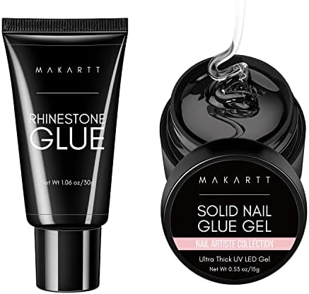 Makartt Nail Rhinestone Glue Gel 1.06oz Nail Lamp Needed Gem Glue Gel Super Strong Adhesive Nail Gel Brush On Nail Glue Bundle Solid Nail Gel for Acrylic Nail Tips Glue Gel Curing Needed UV Cured