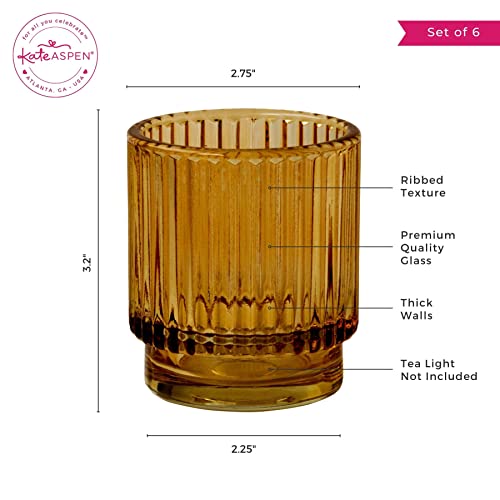 Kate Aspen Vintage Glass Tealight & Amber Votive Candle Holders (Set of 6) Rustic Fluted Candle Holder Set, Boho Home Decor, Wedding Table Centerpieces, Farmhouse Kitchen Table Decor by Kate Aspen - Image 6