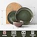 Pokini Stoneware Dinnerware Sets Service for 4, 12 pcs Reactive Glaze Plates and Bowls Sets, Handmade Ceramic Dish Set, Highly Chip and Crack Resistant Modern Plate Set, Brown Green