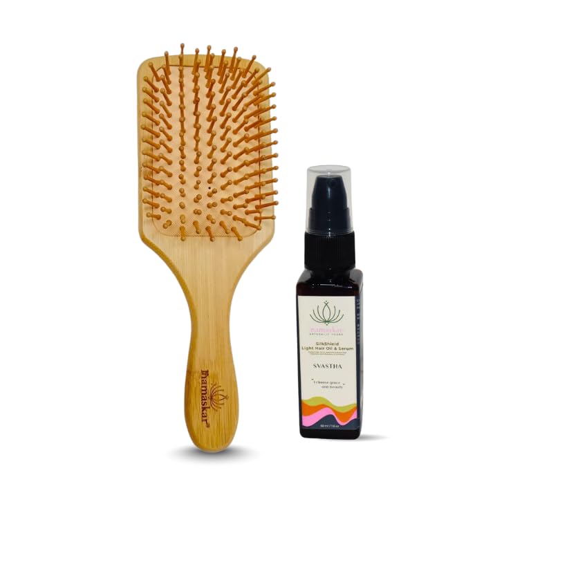 Namaskar Complete Hair Care Combo – Bamboo Paddle Hair Brush + Silkshield Light Hair Oil & Serum (50 ml) | Detangling, Frizz Control & Shine | Scalp Massage, Smooth & Healthy Hair | For All Hair Types-image-10