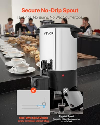 Image of VEVOR Commercial Coffee Urn, 30 Cup 4.5 L Hot Beverage Dispenser with Dripless Faucet, Quick-Brewing Commercial Coffee Maker with Stainless Steel Liner, for Catering, Business, Church & Restaurant