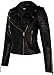 Ladies Leather Biker Jacket Quilted Matte Black Gold Zip Real Nappa Goth Fashion Moto Jacket M