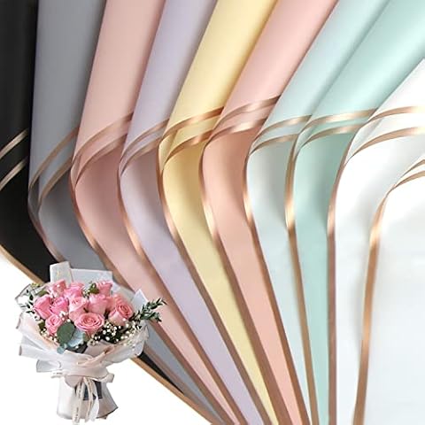 CCINEE 20 Sheets Gold Edge Flower Wrapping Paper,Waterproof Fresh Flower Packing Material Florist Bouquet Supplies DIY Craft Gift Packing,10 Colors Cover
