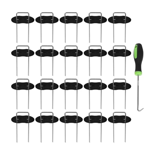 Artibetter Clavos para Césped y Grapas para Jardín Forma de U de Acero Resistente 41 Piezas con Gancho y Juntas Estacas para Fijar Tela de Barrera Césped Artificial y Cercas Uso