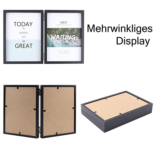 AVEAX Doppelter 10 x 15 Bilderrahmen Klappbarer Bilderrahmen aus Holz mit Glasfrontständer vertikal auf dem Desktop, schwarz (Packung mit 2) – Ansicht 6