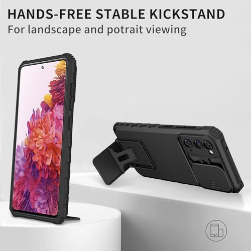 Image of ShieldTech Back Cover Case for Samsung Galaxy S20 FE 5G | Sliding Camera Shield | Stereoscopic Stand | Shockproof 360 Protection | PC + TPU Hybrid Mobile Case Cover for Samsung Galaxy S20 FE | Black