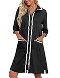 Picture of Ekouaer Women Zipper Robe Lightweight House Coat Zipper Front Short Bathrobes Soft Nightgown with Pockets
