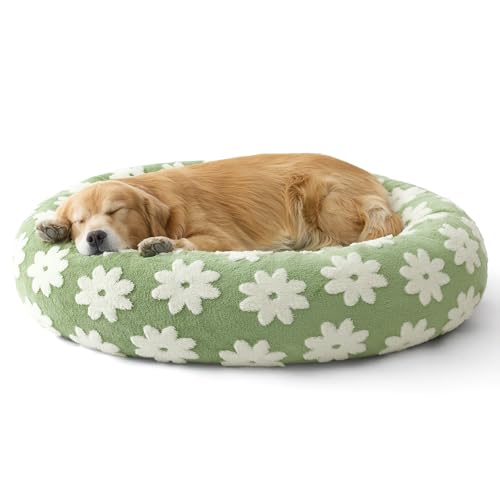 Image of LE SURE Shown on TV Donut Dog Beds Extra Large Sized Dog - Round Pet Beds for Calming Puppy with Washable Cover, Orthopedic Modern Beds with Jacquard Shaggy Plush & Anti Slip Bottom, 42 Inch,Green
