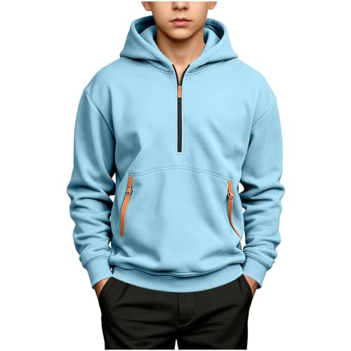 Image of Boys Lightweight Hooded Shirts Kids Half Zip Oversized Casual Sweatshirts