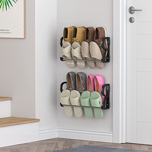 Image of DEYILIAN Hanging Shoe Rack 2 Pack, Wall Mount Shoe Rack with Sticky Hanging Mounts, Wall Shoes Holder Storage Organizer Shelf Shoe Holder for Wall Camper and RV Shoes Storage with Hooks No Drilling