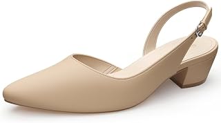 Women's Pumps Slingback Heels Pointed Toe Block Low Heel Dress Shoes for Women Nude 7