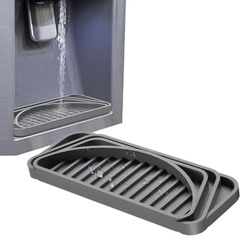 ZAAWUUT Upgraded Refrigerator Drip Catcher Tray, Fridge Water Dispenser Drip Tray Prevents Water Spots and Spills, Mini Non-slip Silicone Dispenser Drip Collector (Gray, Rectangle)