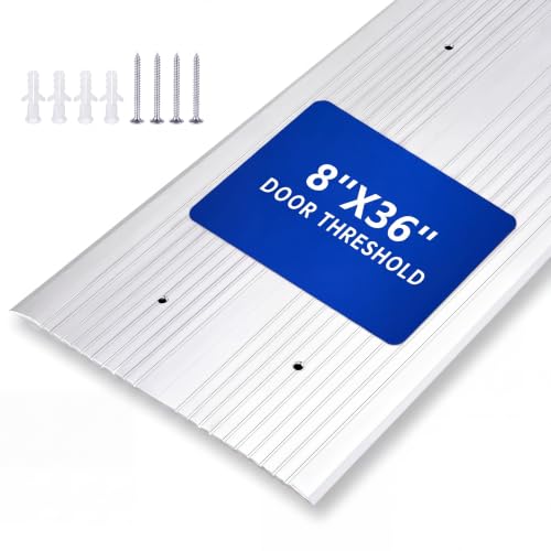 Zonon 1 Pcs Aluminum Door Threshold 8" W x 36" L Anti-Slip Floor Thresholds Strip Easy to Cut and Install for Flat Transition Saddle Low-Profile Doorways Sill
