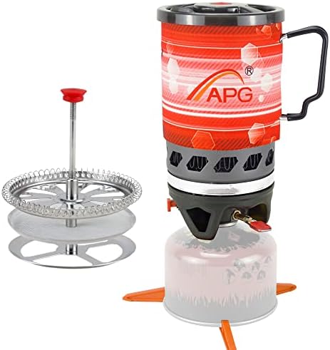 APG outdoor French Coffee Presses Stove For Camping Backpacking Hiking, Outdoor Propane Camp Cooking Gear Burner Pot With Coffee Filter(0.9-Liter)