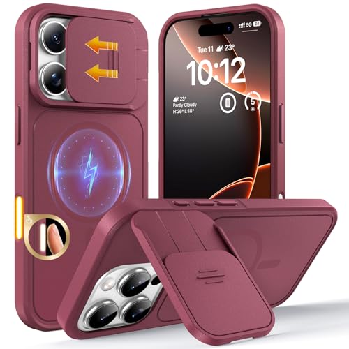 Image of TOCOL for iPhone 16 Pro Max Case with Slide Camera Cover, Kickstand and Camera Control Button, Fit for MagSafe, Rugged Solid Phone Case, Non-Slip, Drop Protection, Wine