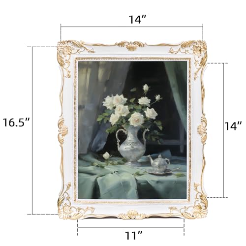 Image of Saysmile Vintage 11x14 Picture Frame White, Textured Antique Picture Frames with Embossed Flower Design, Ornate Frame for 11x14 Photo, Resin Antique Frames Tabletop & Wall Hanging, Home Decor