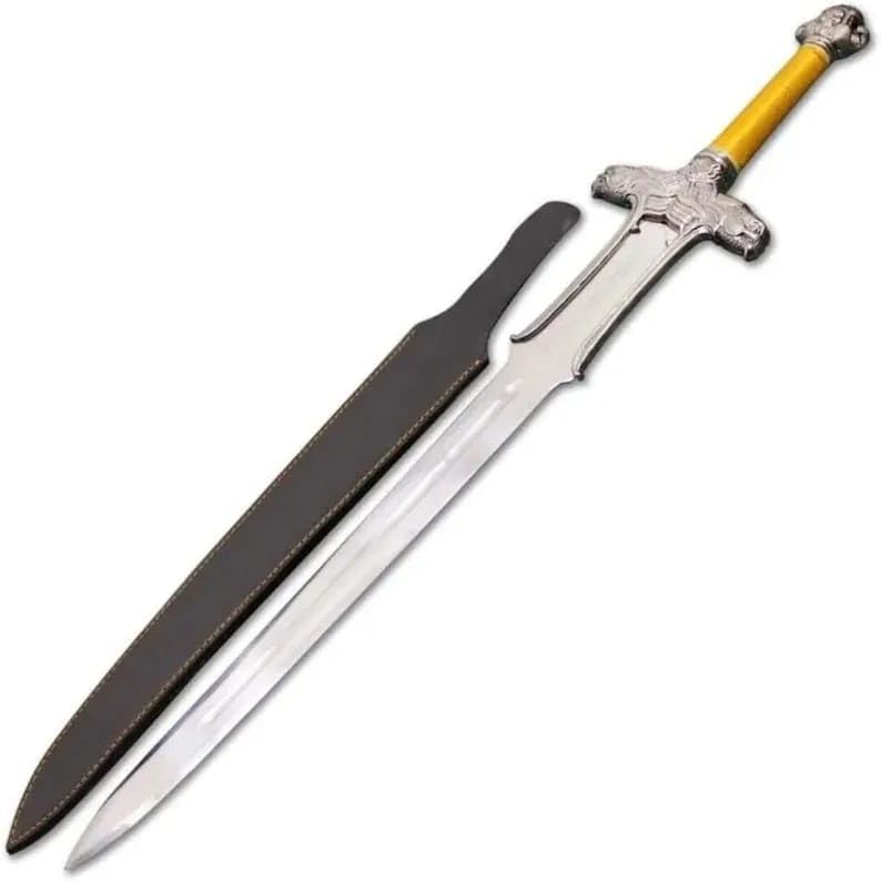 Miniatura 6 de Conan - Espada bárbara, hoja de acero al carbono Conan con envoltura de yute en mango de madera, espada atlante bárbara con funda de cuero, espada