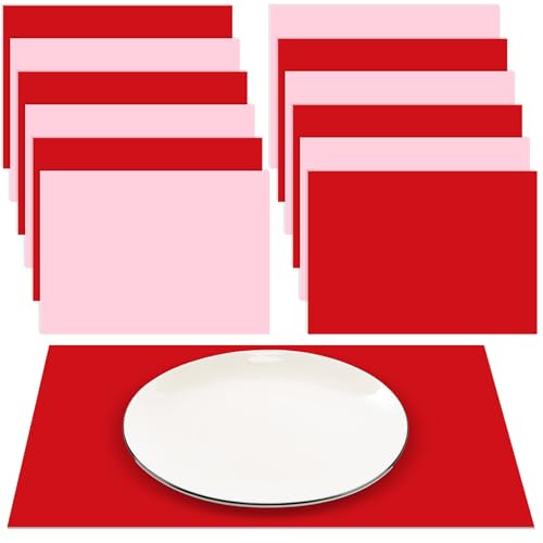 Fullhawl 120 Pcs Pink and Red Paper Placemats, Disposable Rectangular Table Setting Mats for Bridal Shower, Baby Shower, Mother's Day Brunch, Birthday Party & Wedding Decor, 10 x 14 Inch