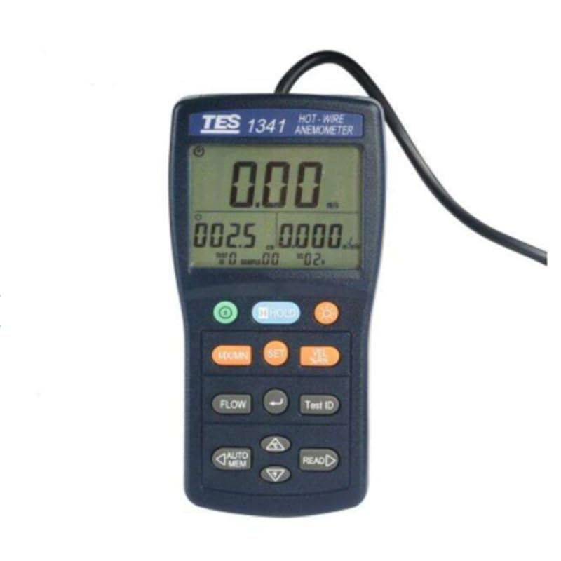 TES-1341N Hot Wire Anemometer, Air Velocity Tester with Data Hold & Maixmum/Minimum/Average Function