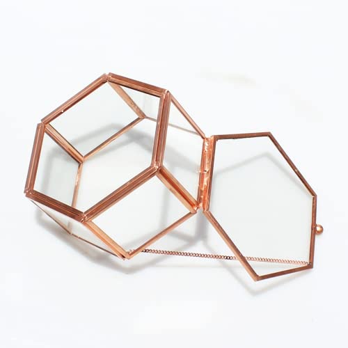 Pink Glass Vintage Ring Box Red Copper Hexagon Geometric Jewelry Organizer Bracelet Ring Display Small Box For Storage Trinket Ring Earring #TOP4