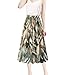 Kingfancy Women's Pleated Skirt Chiffon Elastic Waist A-Line Midi Length Skirt Green Leaves M